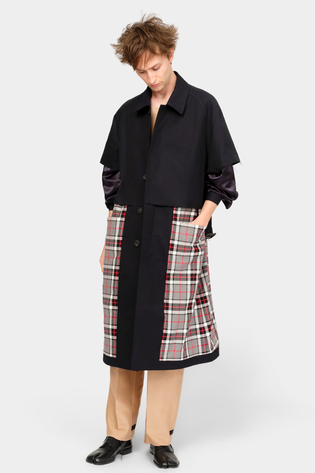 CUT-OFF TRENCH COAT in blue cotton