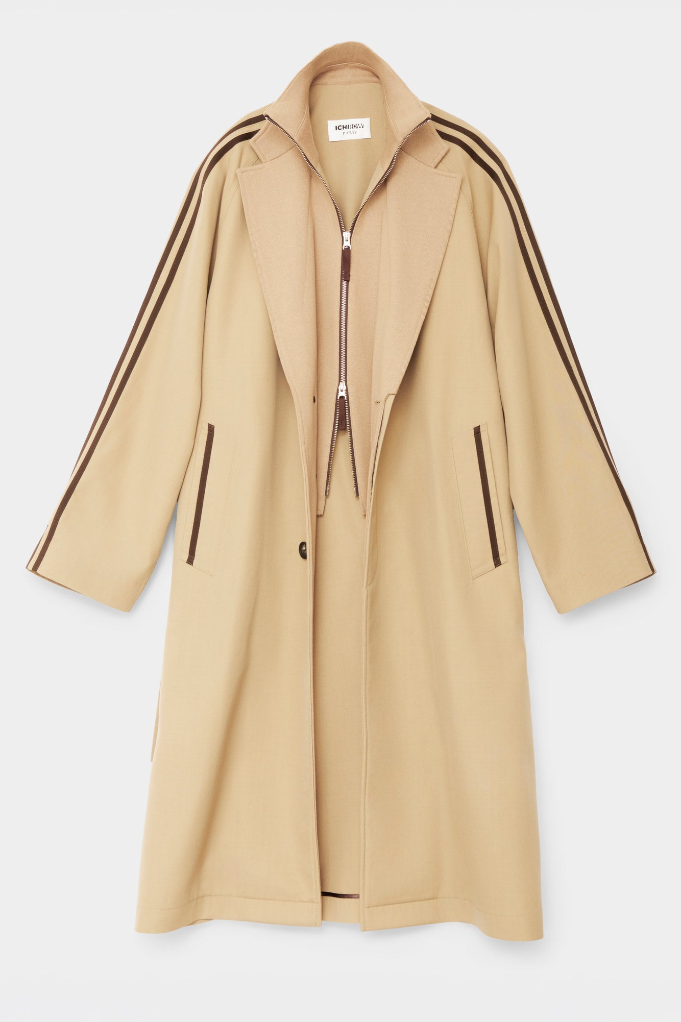RAGLAN OVERCOAT in wool gabardine with knitted collar