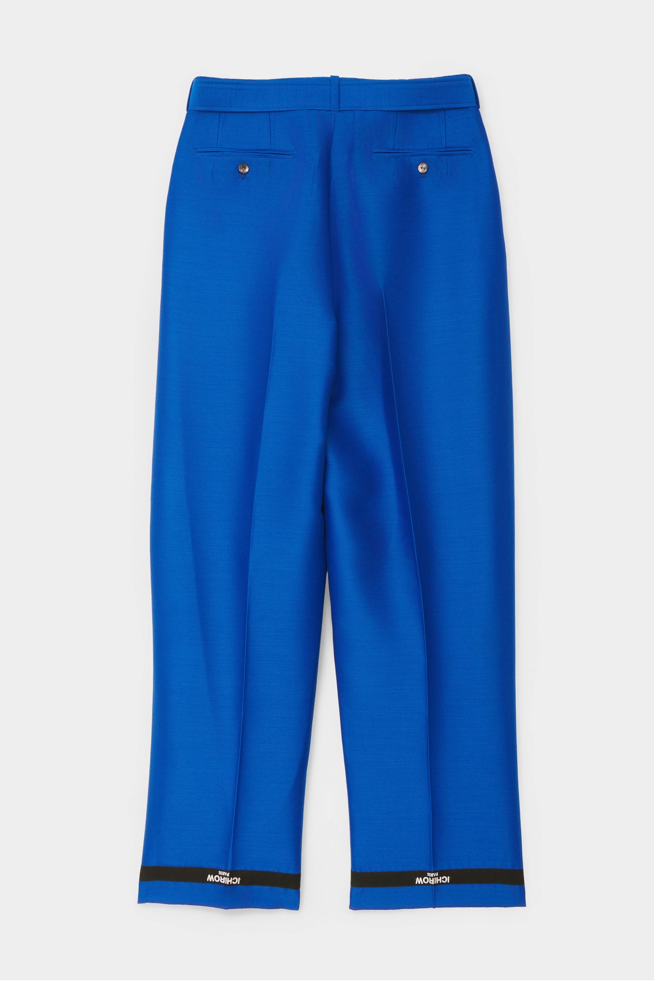 BELTED TAILORED TROUSERS in blue wool-silk mix