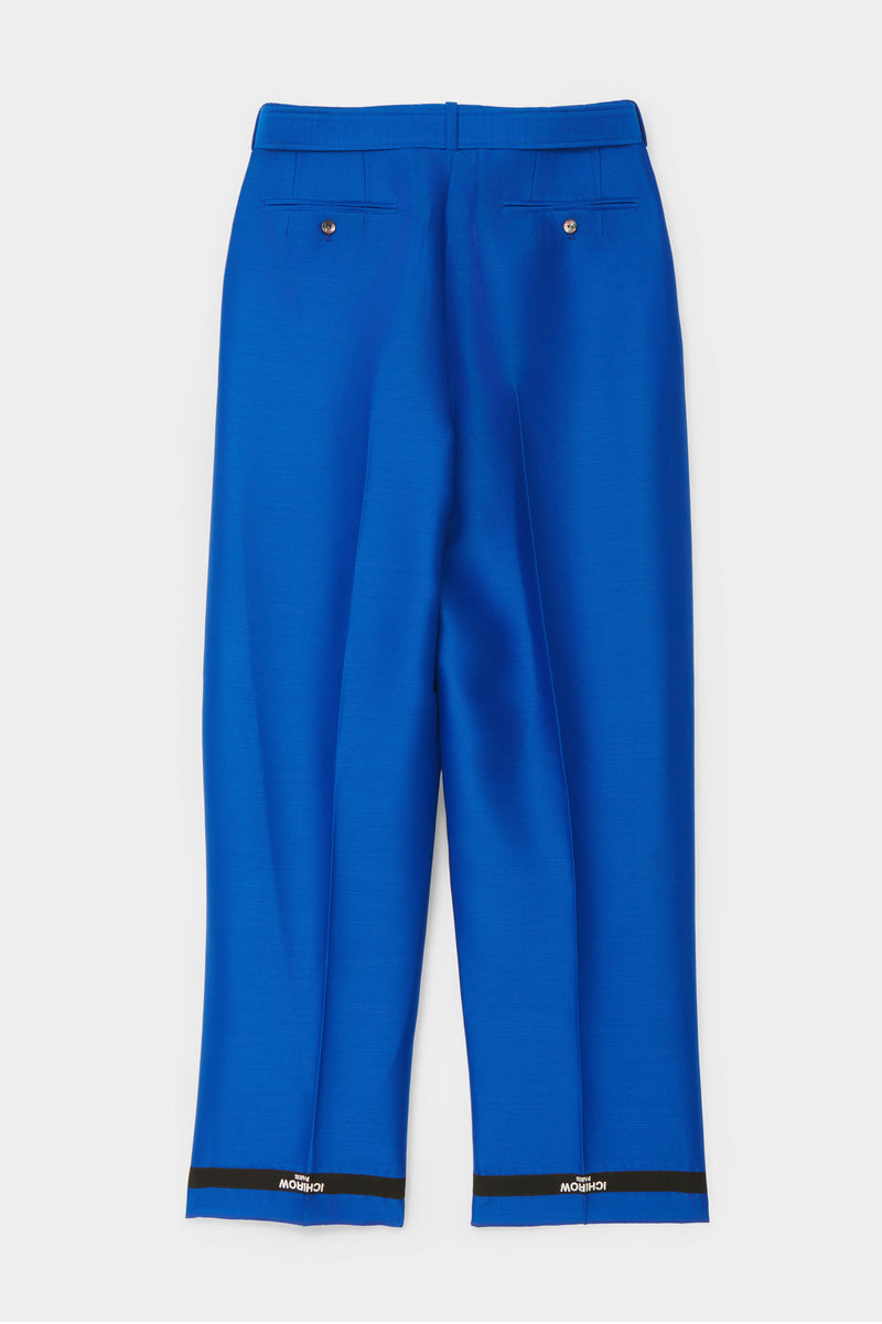 BELTED TAILORED TROUSERS in blue wool-silk mix