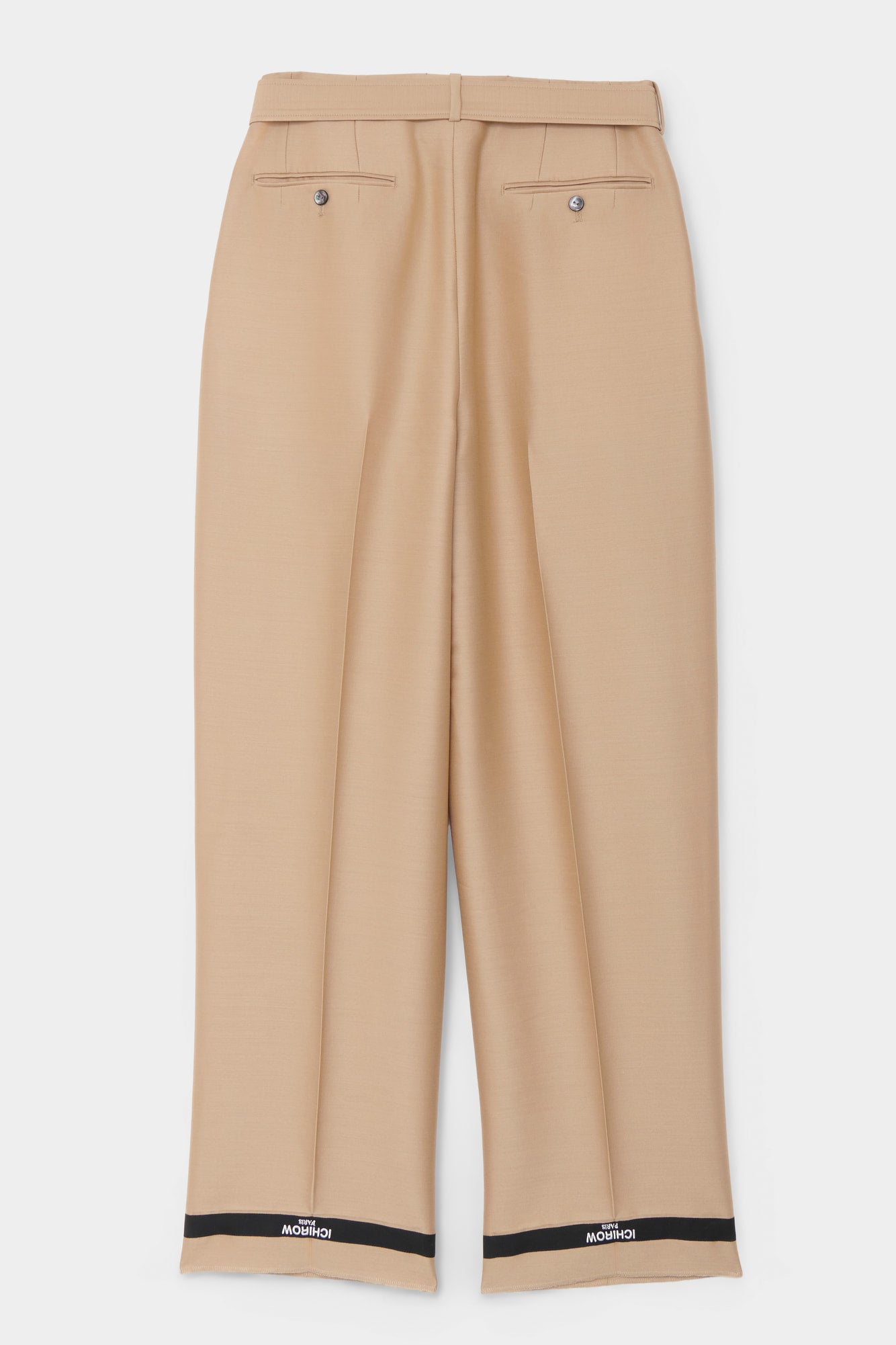 BELTED TAILORED TROUSERS in beige wool-silk mix