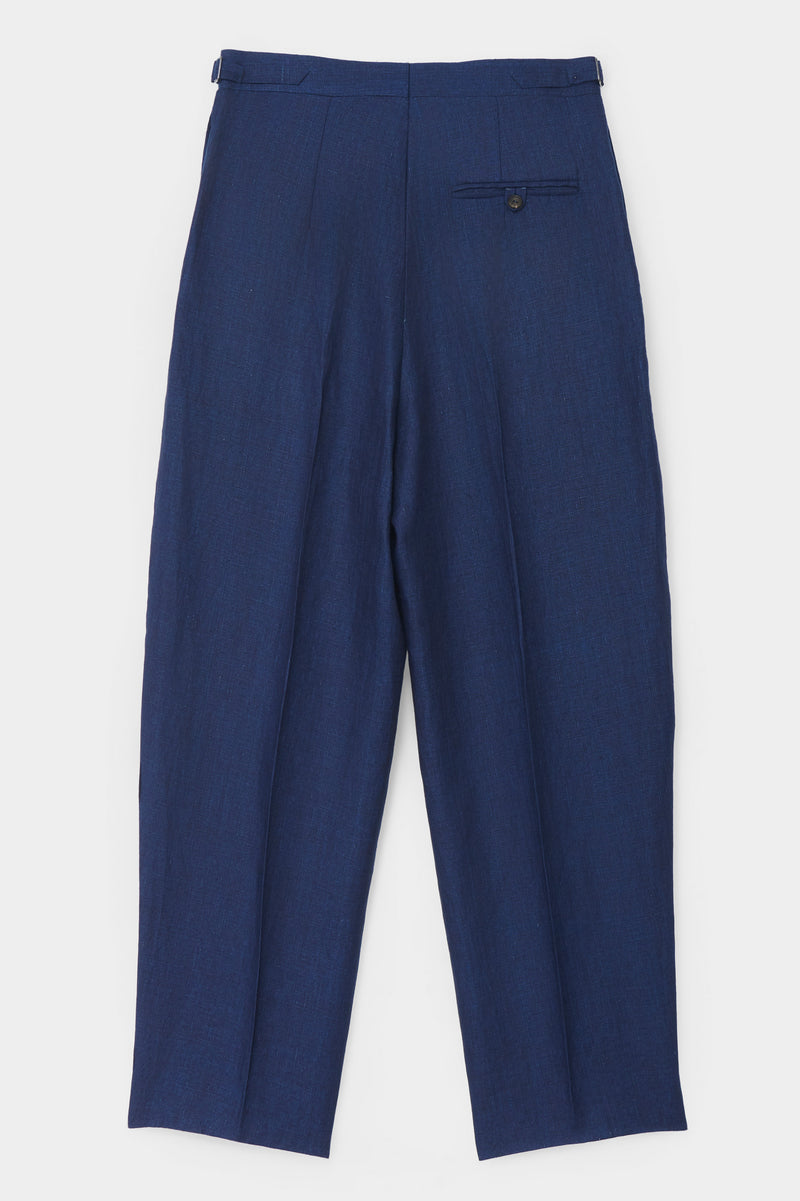 DOUBLE-PLEATED TROUSERS in in indigo linen