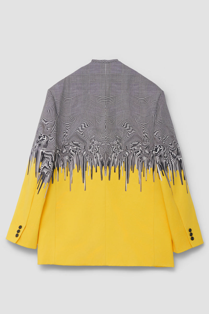 Double-breasted jacket featuring a digitally printed Glen check