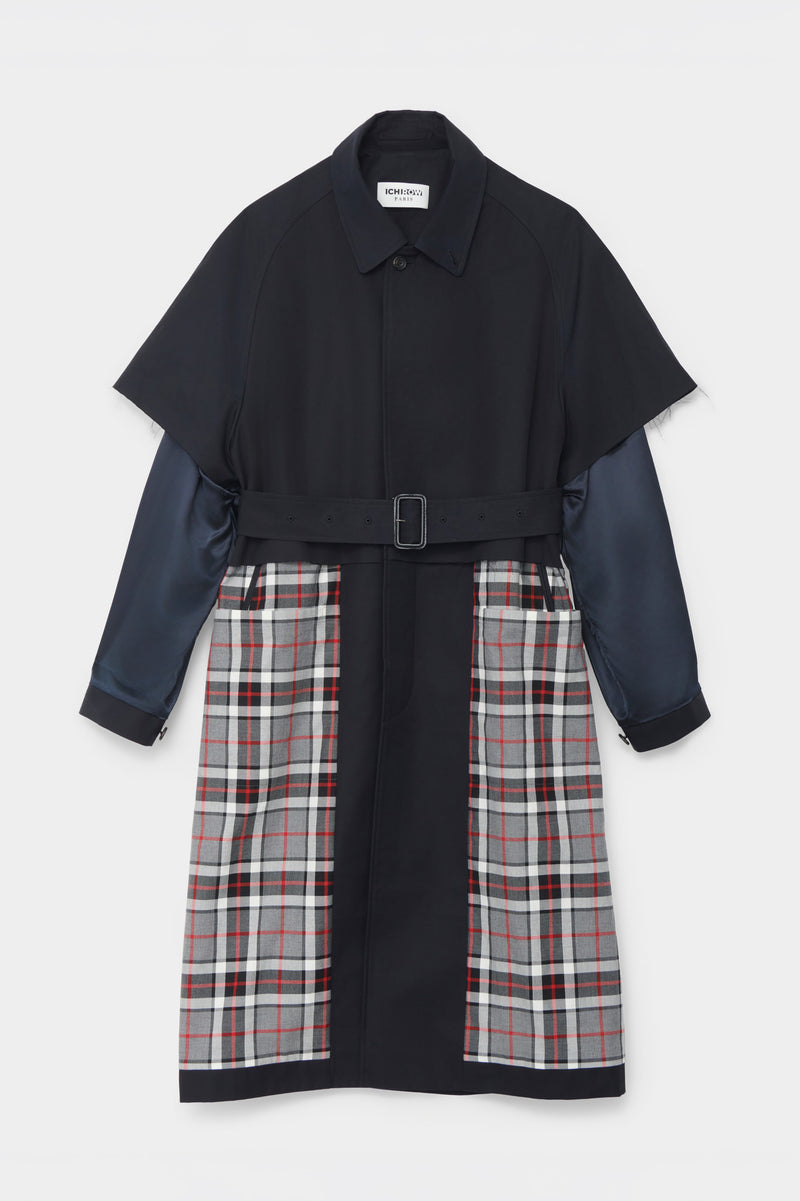 CUT-OFF TRENCH COAT in blue cotton