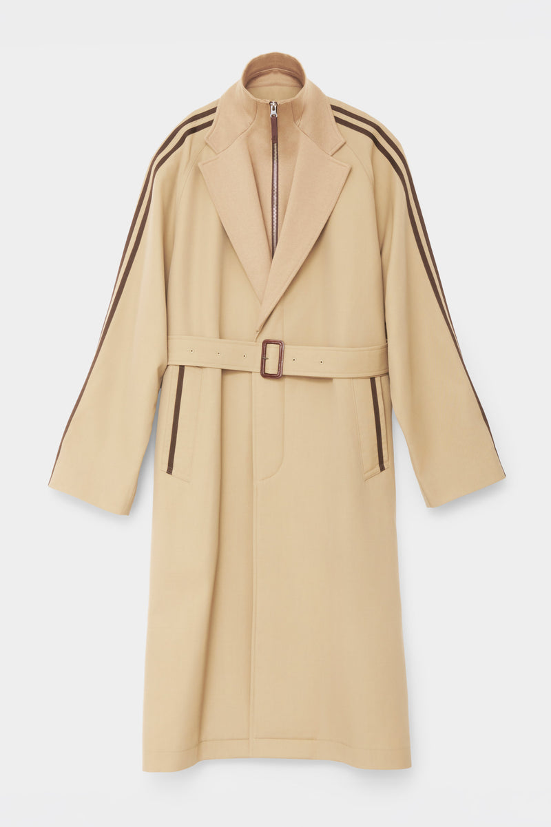 RAGLAN OVERCOAT in wool gabardine with knitted collar