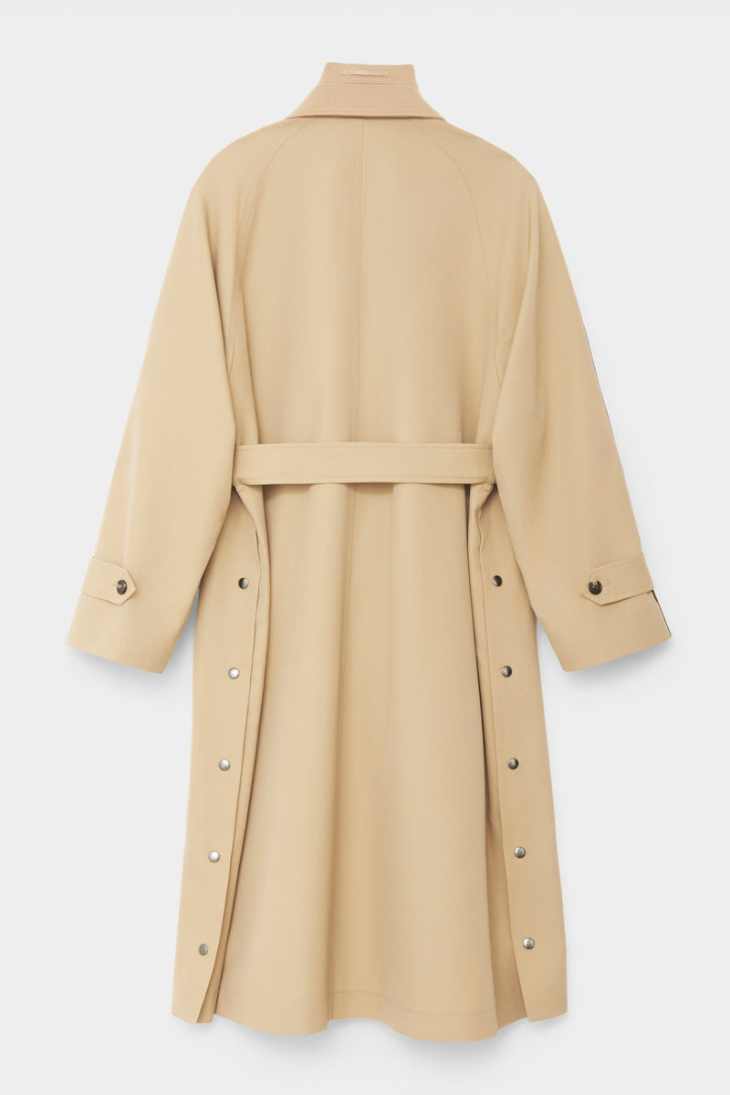 RAGLAN OVERCOAT in wool gabardine with knitted collar