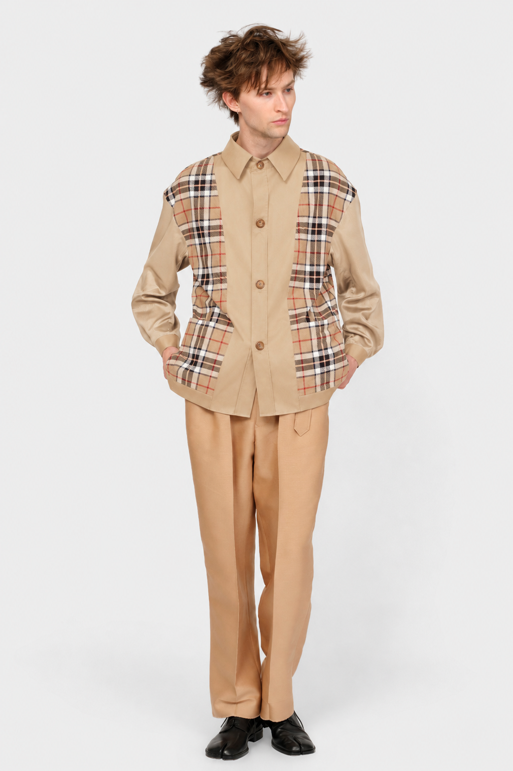 SET-IN SLEEVE SHIRT in beige cotton