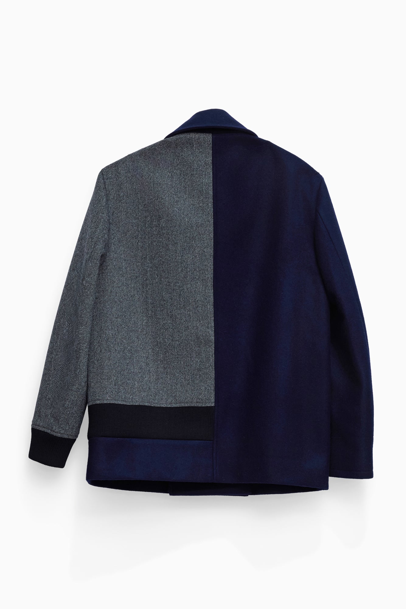CABAN in blue melton / grey herringbone wool