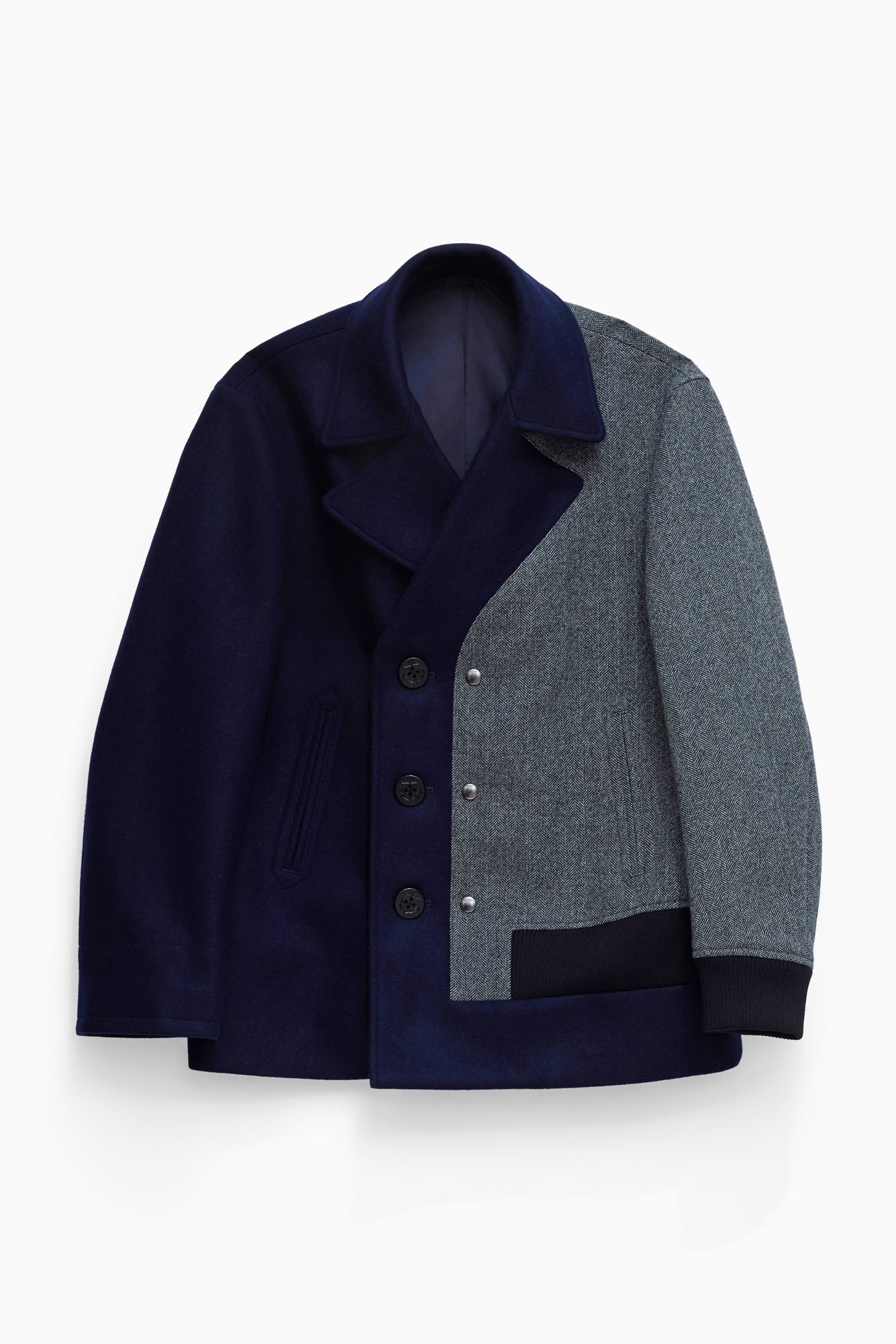 CABAN in blue melton / grey herringbone wool