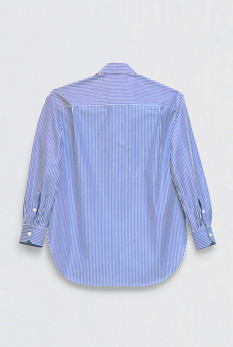 SHIRT WITH PLASTRON in blue / white cotton stripe