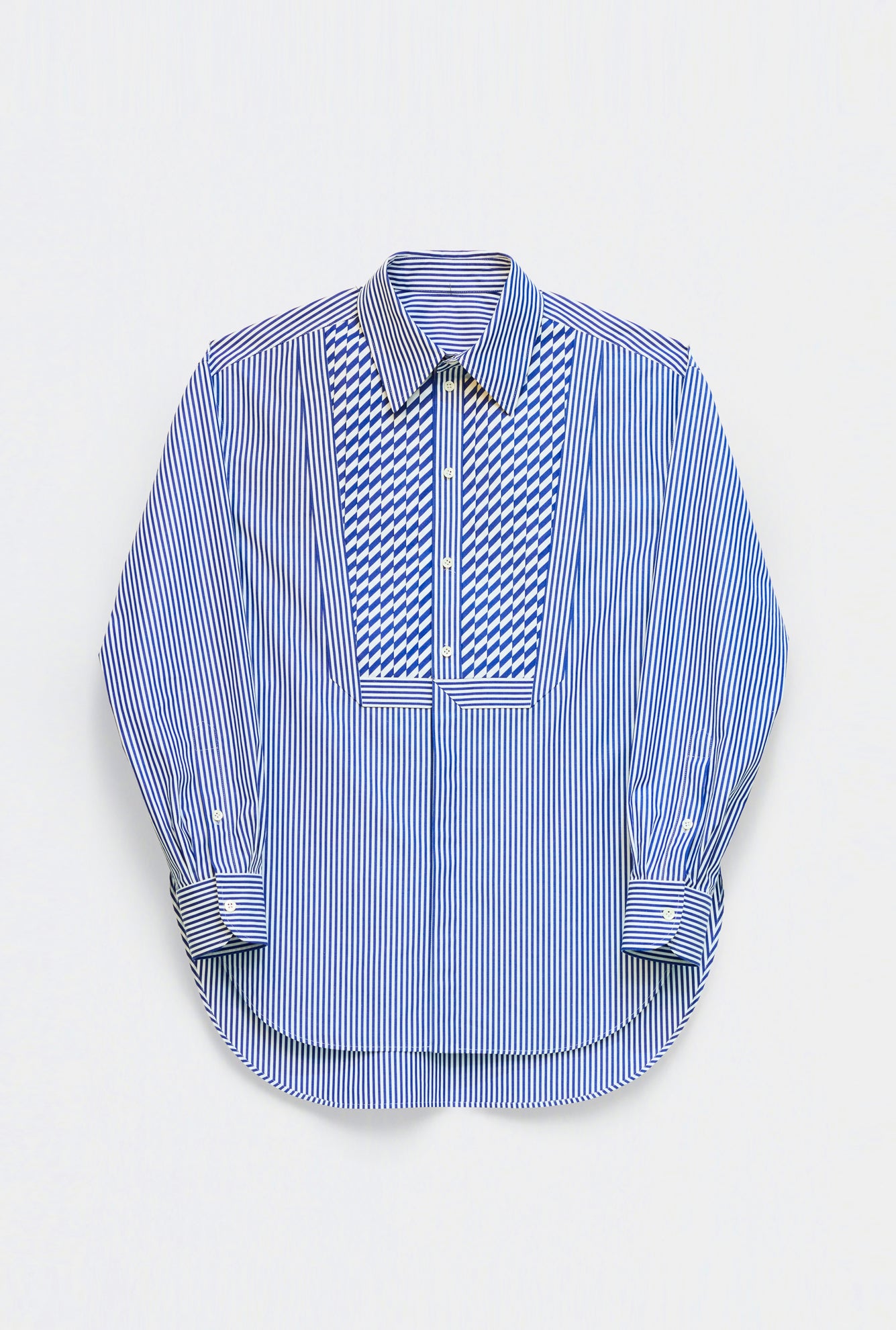 SHIRT WITH PLASTRON in blue / white cotton stripe