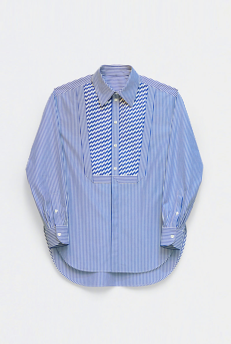 SHIRT WITH PLASTRON in blue / white cotton stripe