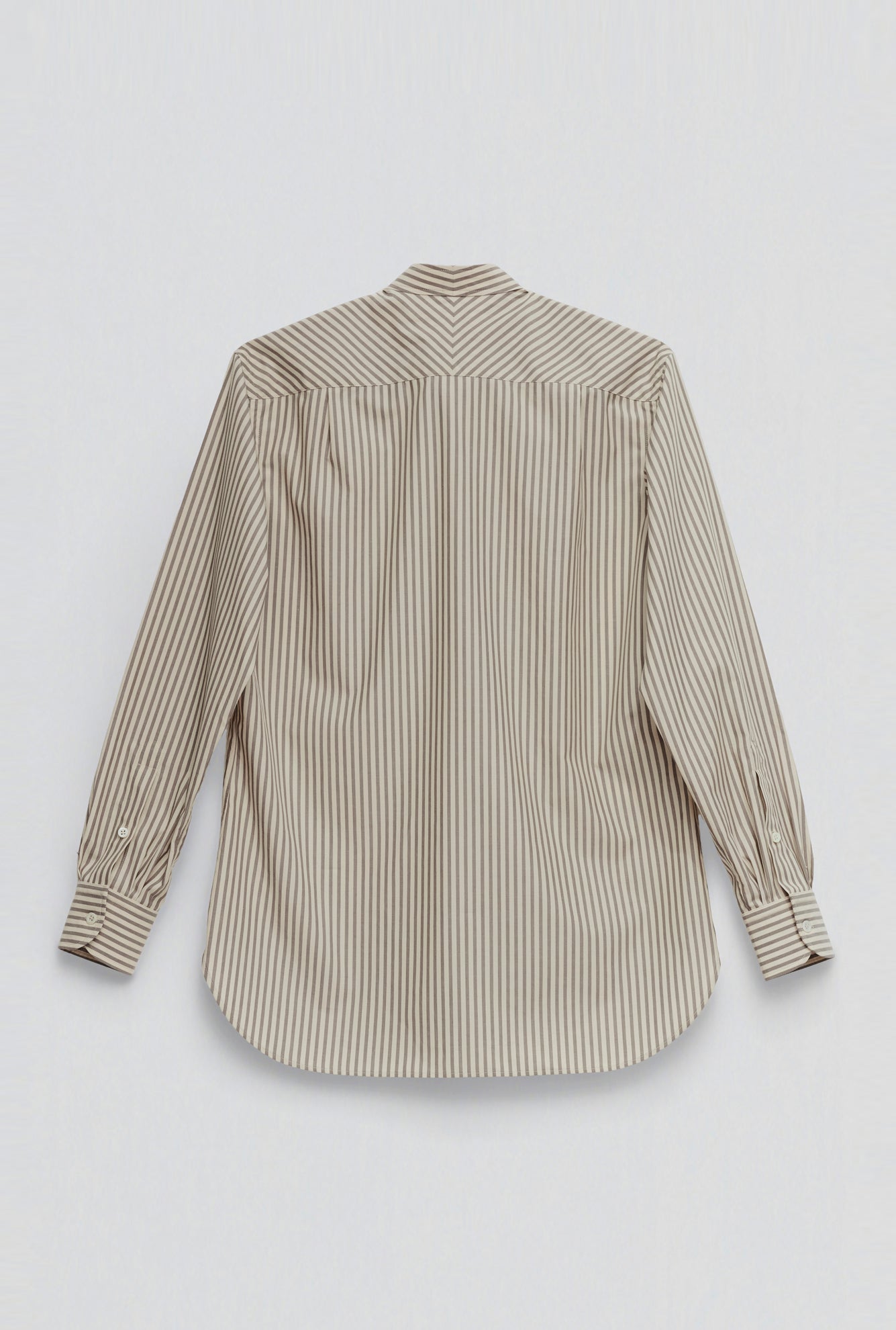 STAND COLLAR SHIRT in beige / grey cotton stripe