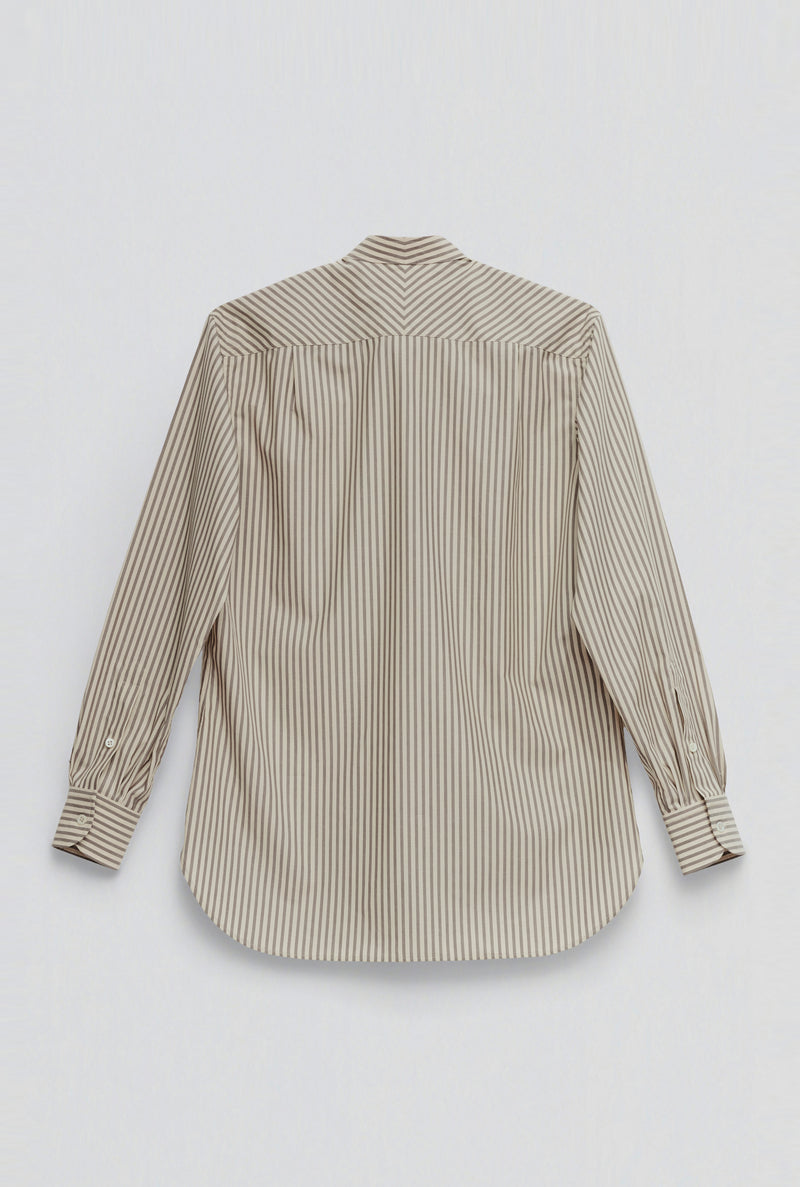 STAND COLLAR SHIRT in beige / grey cotton stripe
