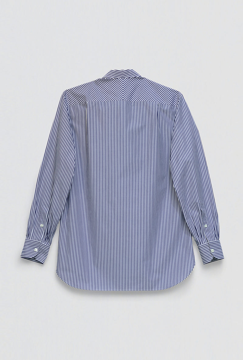 STAND COLLAR SHIRT in blue / white cotton stripe
