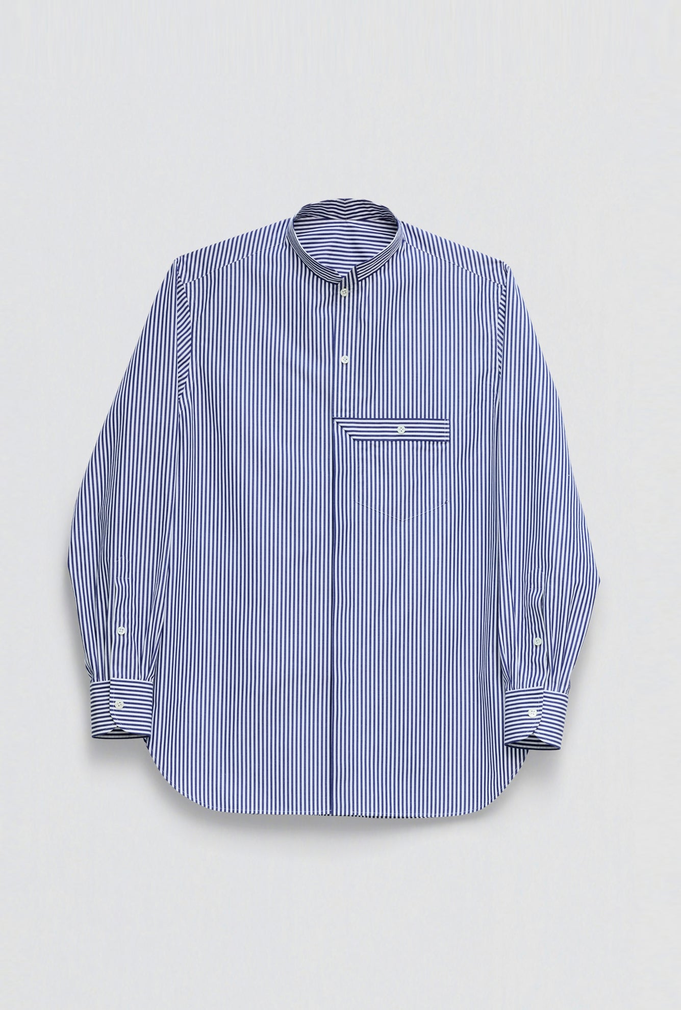 STAND COLLAR SHIRT in blue / white cotton stripe