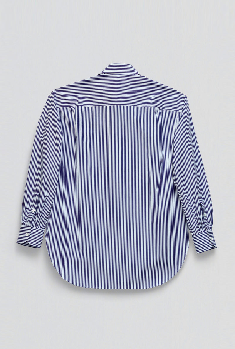 SHIRT WITH ZIG-ZAG PLACKET in blue / white cotton stripe