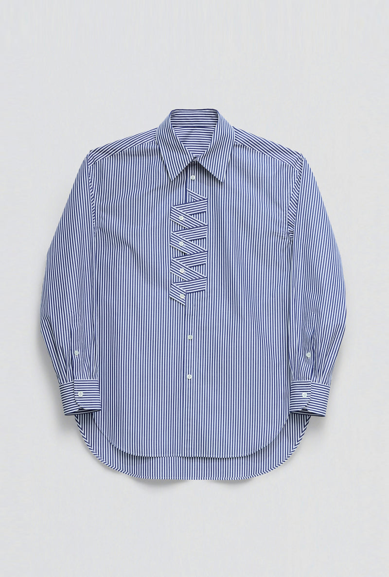 SHIRT WITH ZIG-ZAG PLACKET in blue / white cotton stripe