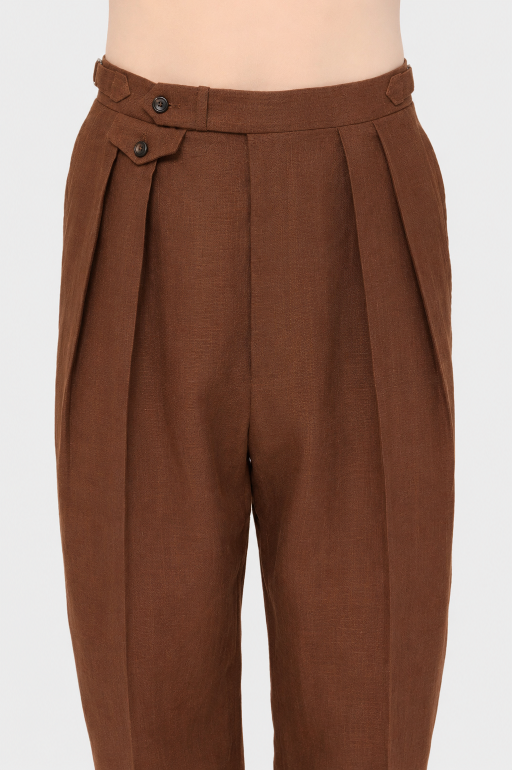 DOUBLE-PLEATED TROUSERS in Irish brown linen