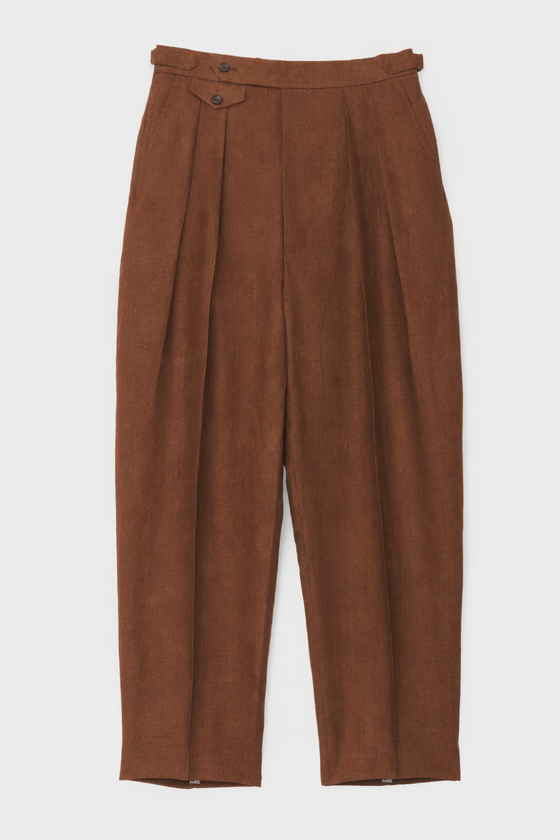 DOUBLE-PLEATED TROUSERS in Irish brown linen