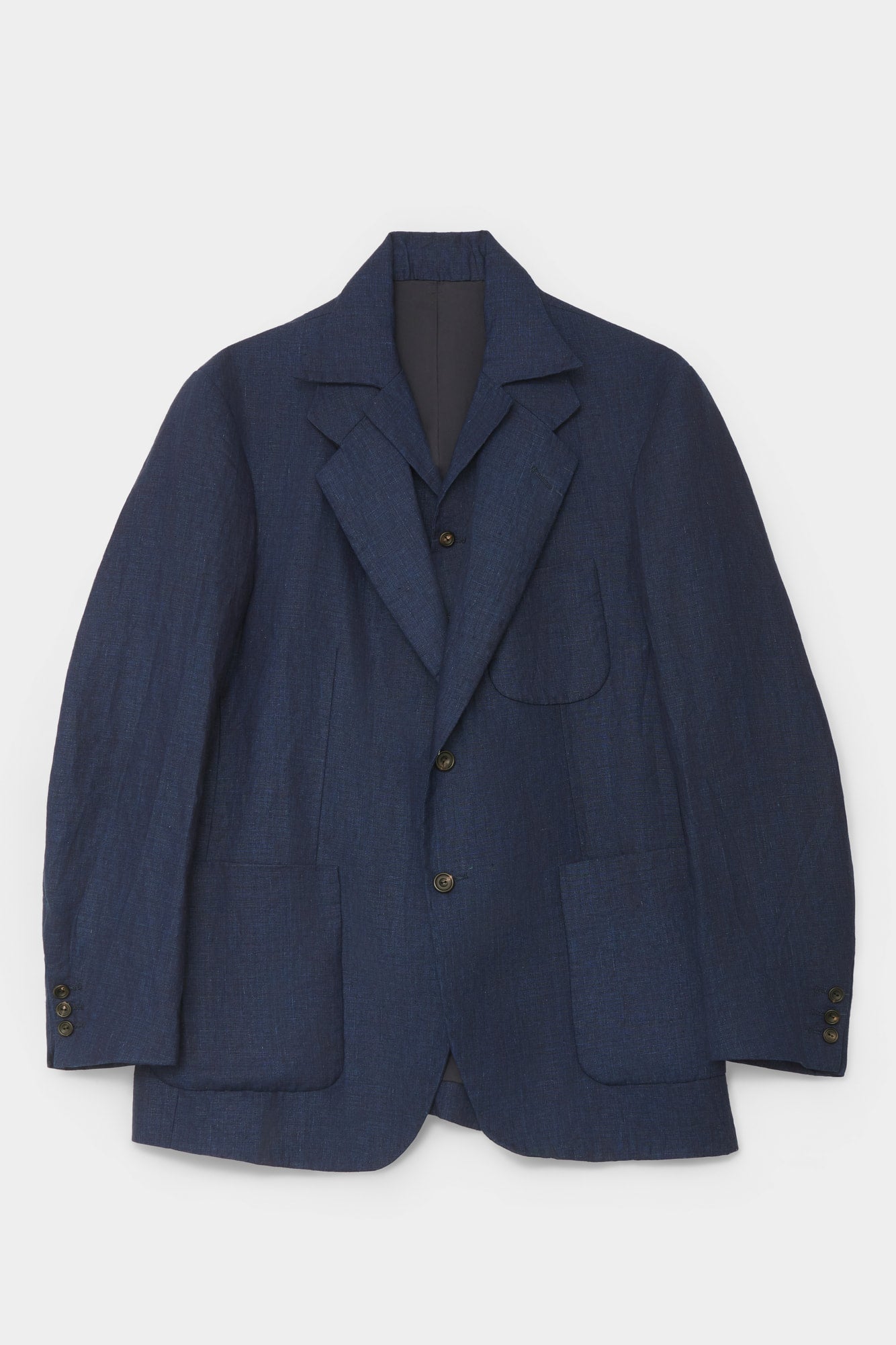 SINGLE-BREASTED JACKET in blue indigo linen