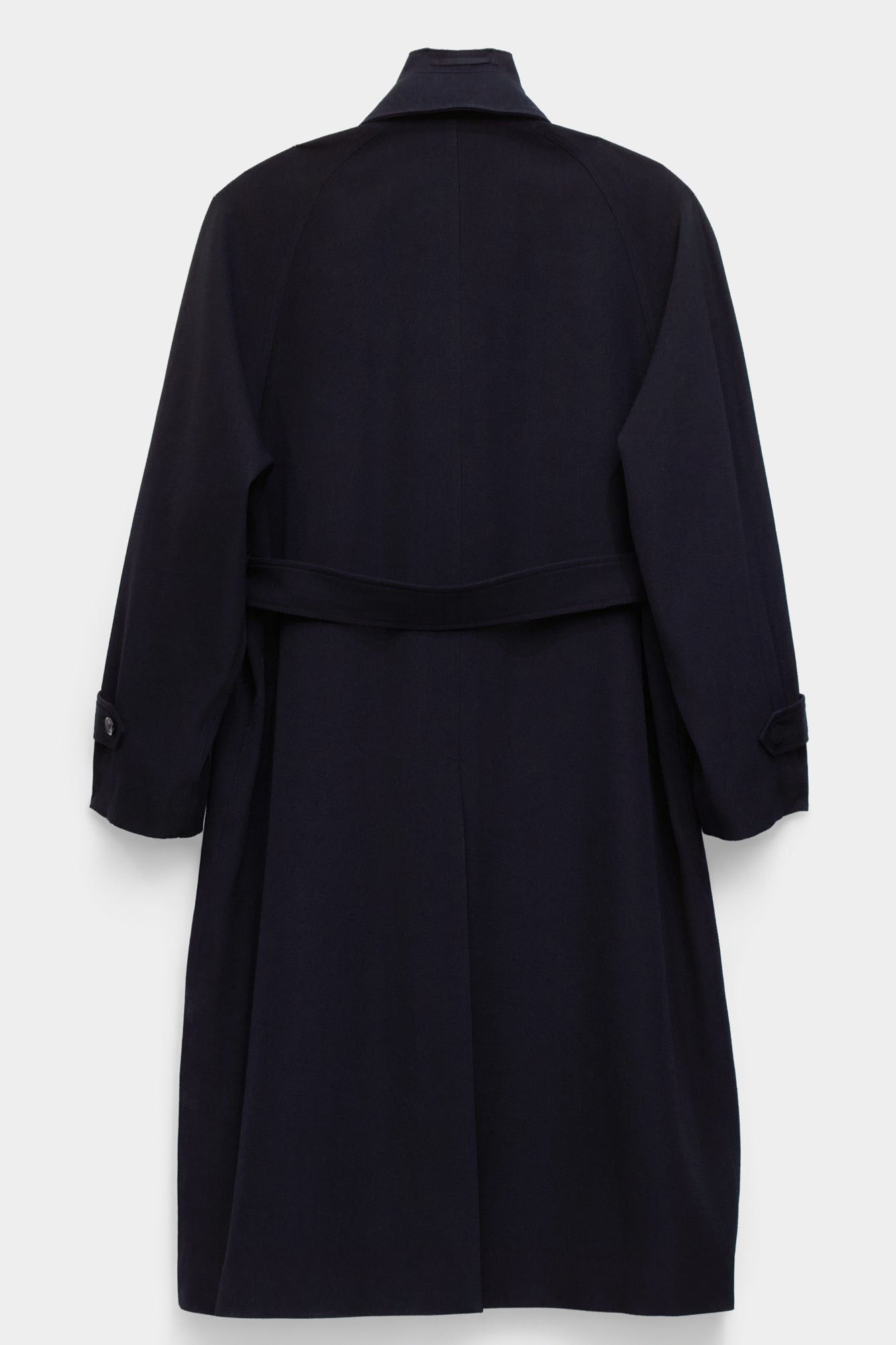SINGLE-BREASTED RAGLAN OVERCOAT in wool gabardine with knitted collar