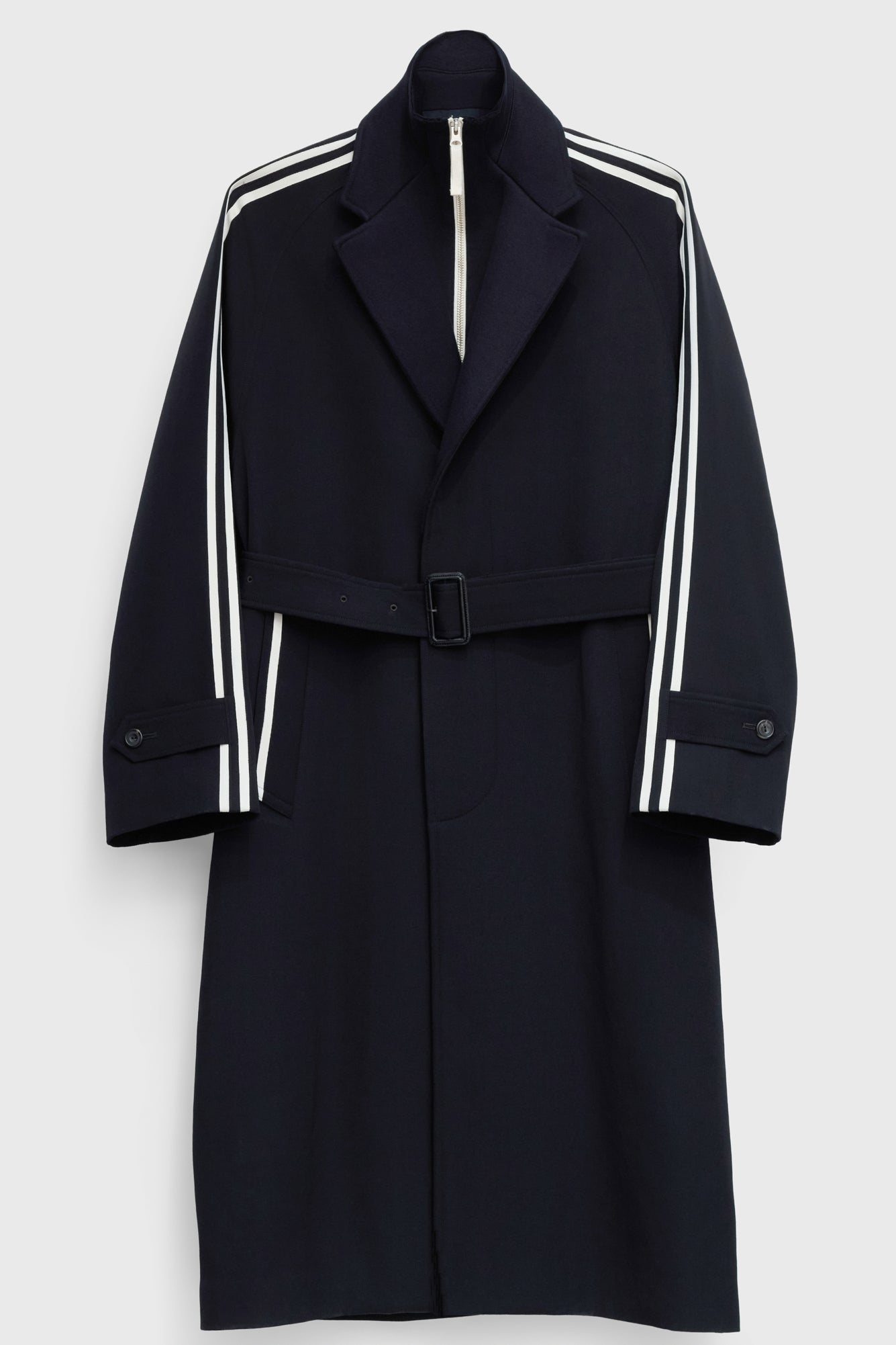 SINGLE-BREASTED RAGLAN OVERCOAT in wool gabardine with knitted collar