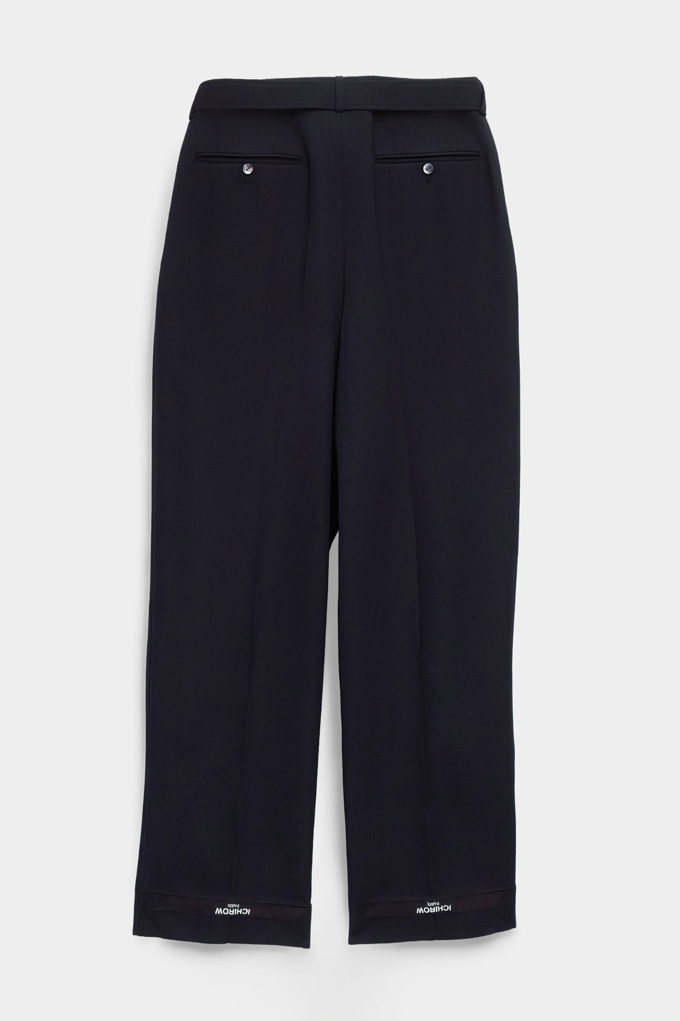 BELTED TAILORED TROUSERS in black wool gabardine