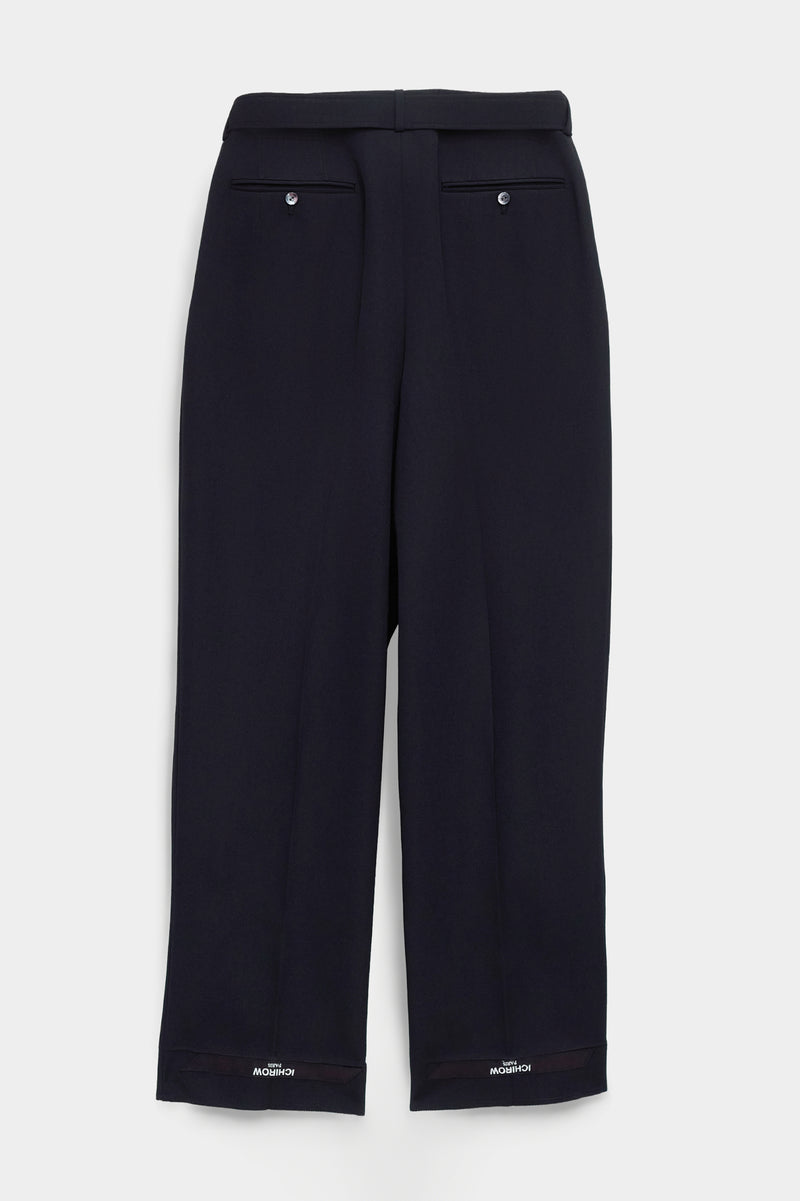 BELTED TAILORED TROUSERS in black wool gabardine
