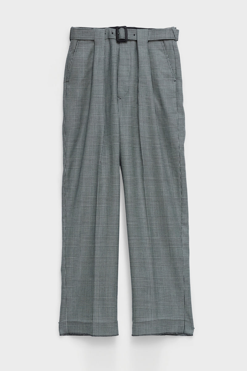 BELTED TAILORED TROUSERS in glencheck worstedWORSTED